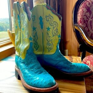 Lucchese classic woman’s turquoise and pistachio women’s cowboy boot .